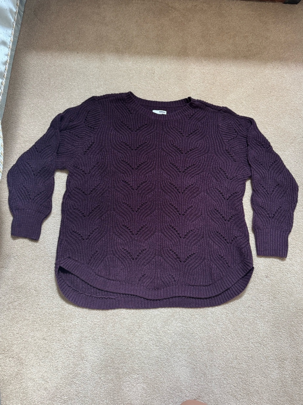Sonoma Deep Plum Cable Knit Crewneck Sweater